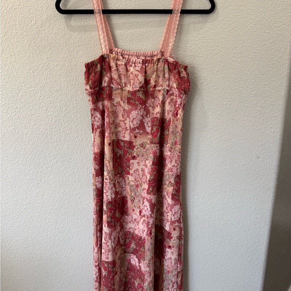 Vintage ARAMA Pink Floral Patchwork Slip Dress Lace Strap Cottagecore A-Line - Picture 7 of 12